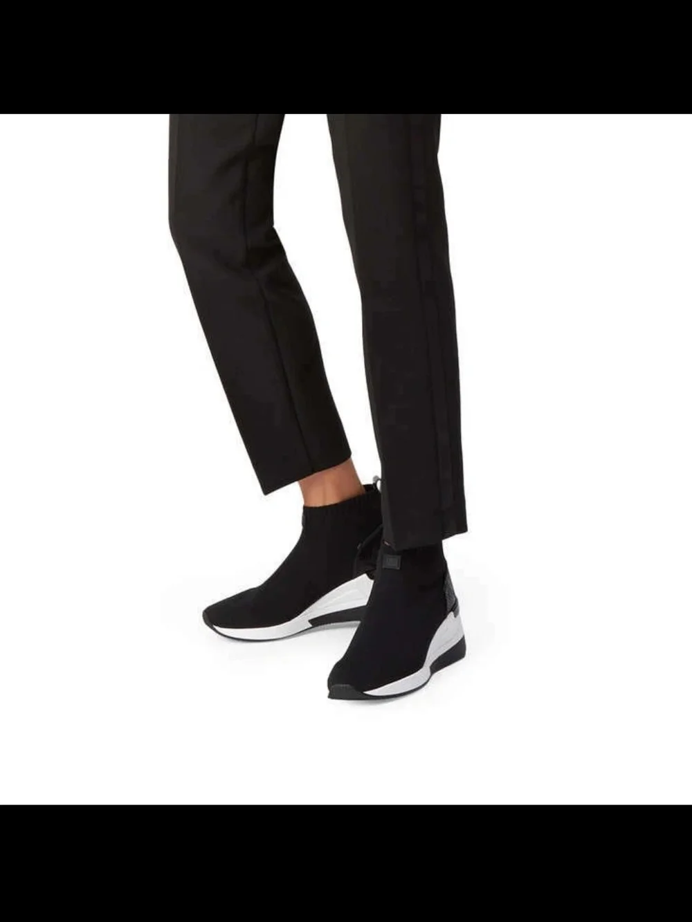 Michael Kors Black and White Knit Slip-On Wedge Sneakers